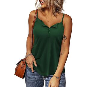 Tralilbee Women's Tank Tops V Neck Casual Flowy Summer Sleeveless Button Down Shirts
