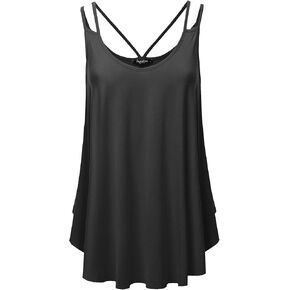 SSOULM Women's Loose Fit Flowy V Neck Sexy Pleated Cami Tank Top with Plus Size