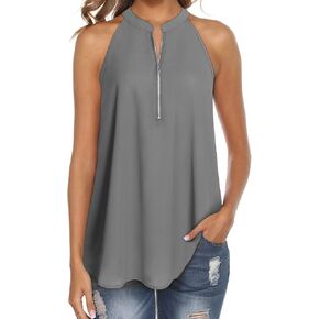 MOQIVGI Womens Trendy Dressy Casual Sexy Tank Tops Sleeveless Chiffon Blouses