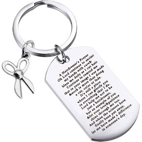 FUSTMW Hairdresser Prayer Keychain Hairstylist Gifts Scissor Charm Hairdresser Jewelry Gifts