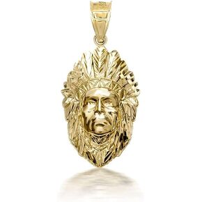 10K Yellow, White, or Rose Gold Native American Chief Head Pendant - Choice of Metal