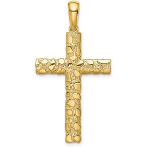 Diamond2Deal 14K Yellow Gold Nugget Religious Crucifix Cross Pendant (L- 45 mm W- 24.2 mm)