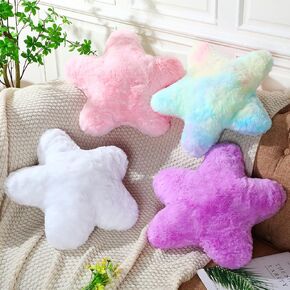 4 Pieces 15" x 15" Star Shaped Pillow, Cute Star Throw Pillows, Fluffy Faux Rabbit Fur Pillow Soft Cushion Decorative Pillows for Sofa Bedroom Home Decor