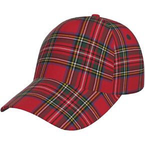 Red Plaid Christmas Baseball Cap Adjustable Fashion Casual Flat Bill Brim Dad Hats for Women Men Sun Hats