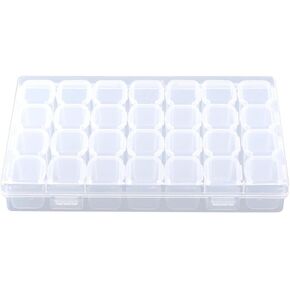 Pill Organizer - Medicine Organizer - Vitamin Organizer - Plastic - Clear - 28 Slots - Adjustable Jewelry Storage Box Container