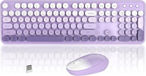 Colorful Wireless Keyboard and Mouse Combo, 2.4GHz Wireless Retro Cute Round Keycaps Keyboard, 104 Keys Full-Sized Keyboard Mouse Set with Switch Button for PC Laptop Desktop (Rose Gradient) in Saudi Arabia