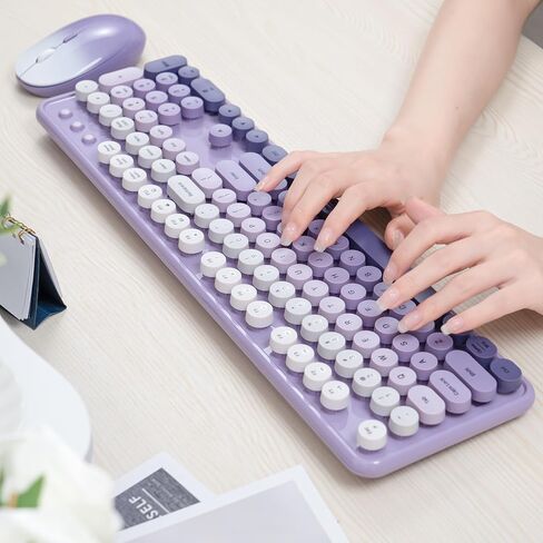 Colorful Wireless Keyboard and Mouse Combo, 2.4GHz Wireless Retro Cute Round Keycaps Keyboard, 104 Keys Full-Sized Keyboard Mouse Set with Switch Button for PC Laptop Desktop (Rose Gradient) in Saudi Arabia
