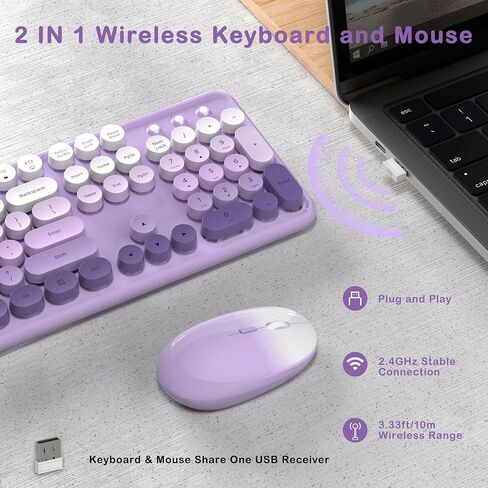 Colorful Wireless Keyboard and Mouse Combo, 2.4GHz Wireless Retro Cute Round Keycaps Keyboard, 104 Keys Full-Sized Keyboard Mouse Set with Switch Button for PC Laptop Desktop (Rose Gradient) in Saudi Arabia