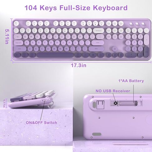 Colorful Wireless Keyboard and Mouse Combo, 2.4GHz Wireless Retro Cute Round Keycaps Keyboard, 104 Keys Full-Sized Keyboard Mouse Set with Switch Button for PC Laptop Desktop (Rose Gradient) in Saudi Arabia