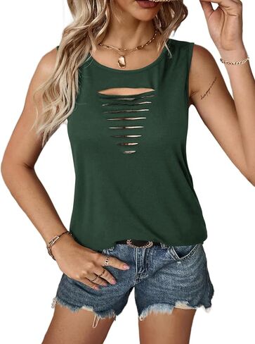 Remidoo Women's Rock Ripped Tank Top Distressed Cut Out Sleeveless Shirt in Saudi Arabia
