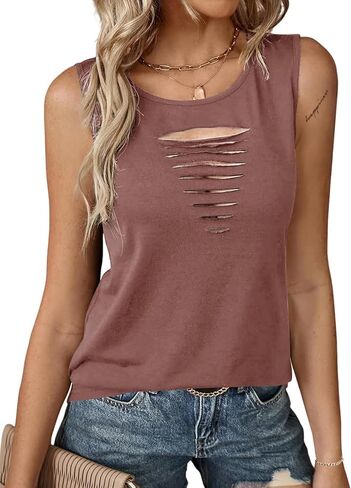 Remidoo Women's Rock Ripped Tank Top Distressed Cut Out Sleeveless Shirt in Saudi Arabia