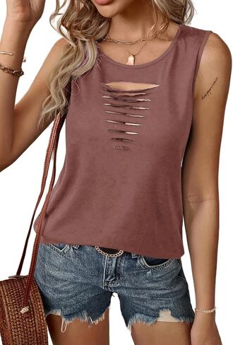 Remidoo Women's Rock Ripped Tank Top Distressed Cut Out Sleeveless Shirt in Saudi Arabia