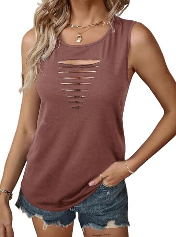 Remidoo Women's Rock Ripped Tank Top Distressed Cut Out Sleeveless Shirt in Saudi Arabia