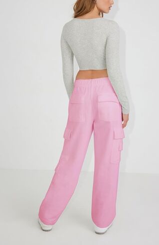 Womens Fleece Cargo Sweatpants High Waisted Drawstring Baggy Joggers Pants Straight Leg Casual Sweatpants in Saudi Arabia
