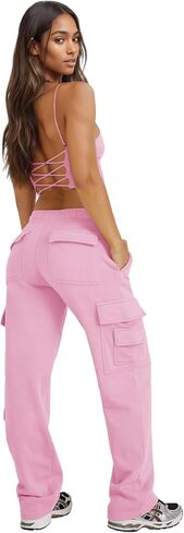Womens Fleece Cargo Sweatpants High Waisted Drawstring Baggy Joggers Pants Straight Leg Casual Sweatpants in Saudi Arabia