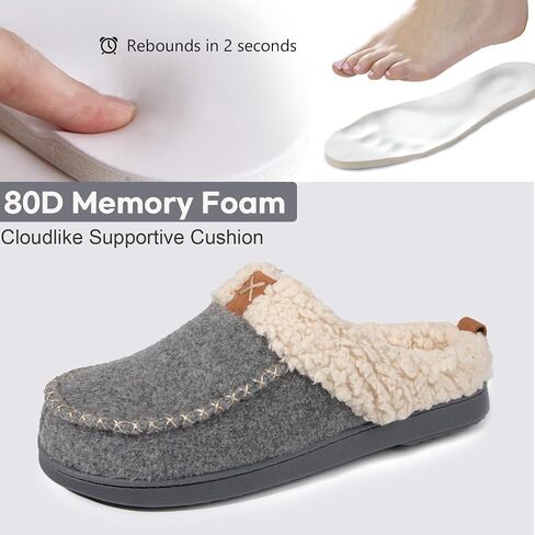 LongBay Women's Moccasin Slippers Faux Wool Felt Slip-On Bedroom Clog Comfy Memory Foam Indoor Outdoor House Shoes with Fuzzy Collar Burgundy 7-8 in Saudi Arabia