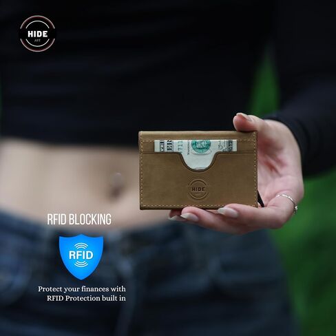 Minimalist Slim Wallet for Men, RFID Card Holder Minimalist Wallet, RFID Blocking Wallet Leather, Business Card Holder Wallet for Men, Leather Credit Card Holder Wallet (V Shape, Chestnut) in Saudi Arabia