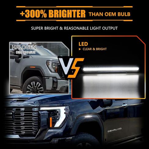 Front & Rear Fender LED Side Marker Lights for 2020-2024 GMC Sierra 2500HD 3500HD Pickup Truck, Sierra Smoked Lens Side Bumper Marker Lamps, White LED Turn Signal Lights, 4 PCS in Kuwait