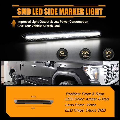 Front & Rear Fender LED Side Marker Lights for 2020-2024 GMC Sierra 2500HD 3500HD Pickup Truck, Sierra Smoked Lens Side Bumper Marker Lamps, White LED Turn Signal Lights, 4 PCS in Kuwait