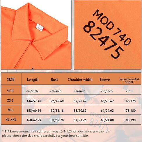 L'VOW Orange Prison Costume Adult Prisoner Jumpsuit Jail Inmate Uniform Women Men in Saudi Arabia