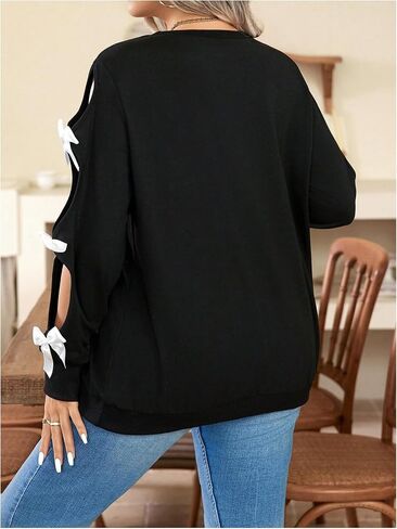 Women's Plus Size Sweatshirts Bow Cut Out Long Sleeve Cute Pullover Tops Spring Fall Clothes Trendy in Saudi Arabia