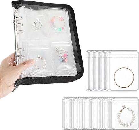 Jewelry Storage Book Set, Transparent Jewelry Organizer Book Earring Organizer Case Jewelry Organizer Travel for Earring, Necklace, Ring, With pvc Jewelry Pouches Zipper Bags in Kuwait