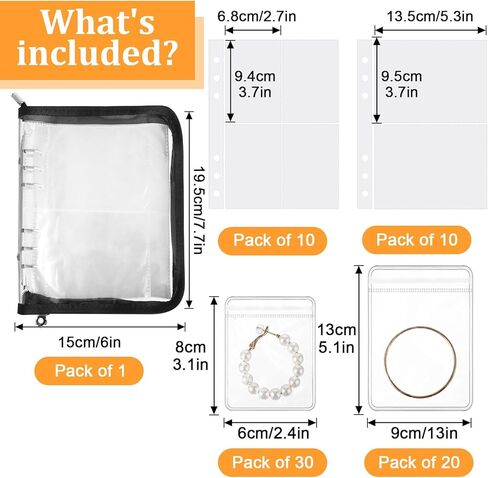 Jewelry Storage Book Set, Transparent Jewelry Organizer Book Earring Organizer Case Jewelry Organizer Travel for Earring, Necklace, Ring, With pvc Jewelry Pouches Zipper Bags in Kuwait