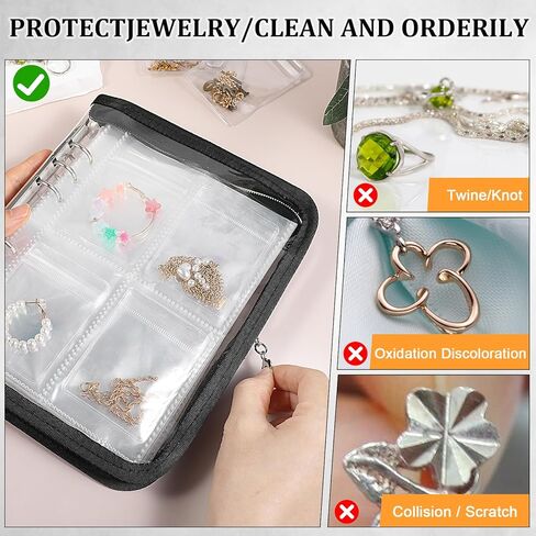 Jewelry Storage Book Set, Transparent Jewelry Organizer Book Earring Organizer Case Jewelry Organizer Travel for Earring, Necklace, Ring, With pvc Jewelry Pouches Zipper Bags in Kuwait