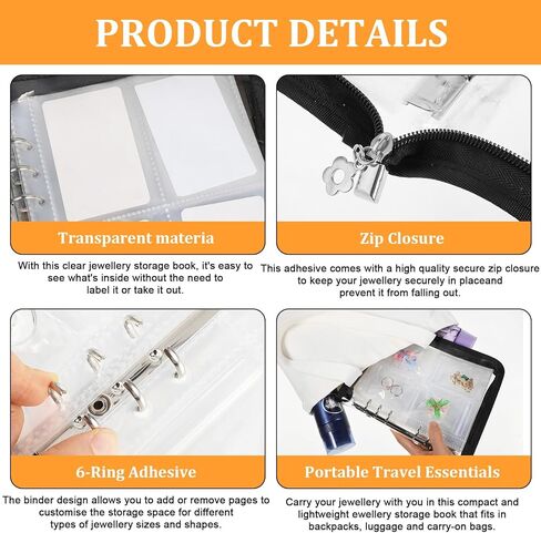 Jewelry Storage Book Set, Transparent Jewelry Organizer Book Earring Organizer Case Jewelry Organizer Travel for Earring, Necklace, Ring, With pvc Jewelry Pouches Zipper Bags in Kuwait