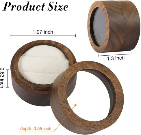 Ring Box for Wedding Ceremony 2 Rings, Wooden Ring Box with Clear Top, Mini Ring Bearer Round Ring Holder for Engagement Ceremony Proposal Anniversary (White + Clear Top) in Saudi Arabia