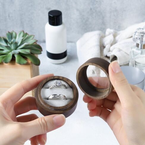 Ring Box for Wedding Ceremony 2 Rings, Wooden Ring Box with Clear Top, Mini Ring Bearer Round Ring Holder for Engagement Ceremony Proposal Anniversary (White + Clear Top) in Saudi Arabia