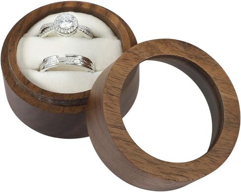Ring Box for Wedding Ceremony 2 Rings, Wooden Ring Box with Clear Top, Mini Ring Bearer Round Ring Holder for Engagement Ceremony Proposal Anniversary (White + Clear Top) in Saudi Arabia