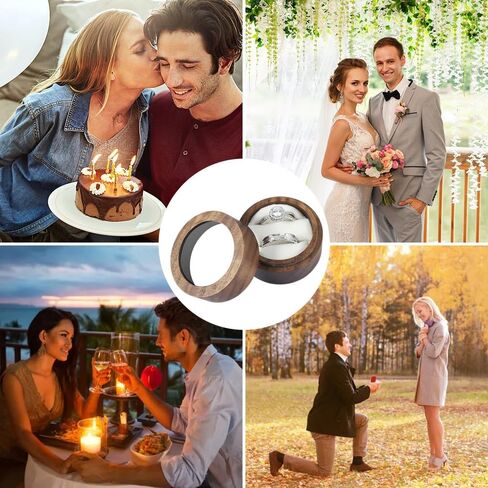 Ring Box for Wedding Ceremony 2 Rings, Wooden Ring Box with Clear Top, Mini Ring Bearer Round Ring Holder for Engagement Ceremony Proposal Anniversary (White + Clear Top) in Saudi Arabia