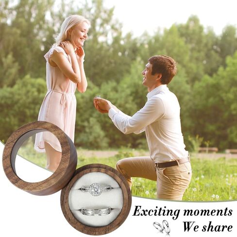 Ring Box for Wedding Ceremony 2 Rings, Wooden Ring Box with Clear Top, Mini Ring Bearer Round Ring Holder for Engagement Ceremony Proposal Anniversary (White + Clear Top) in Saudi Arabia