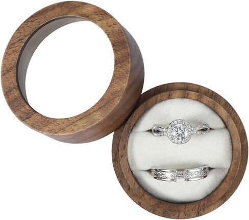 Ring Box for Wedding Ceremony 2 Rings, Wooden Ring Box with Clear Top, Mini Ring Bearer Round Ring Holder for Engagement Ceremony Proposal Anniversary (White + Clear Top) in Saudi Arabia
