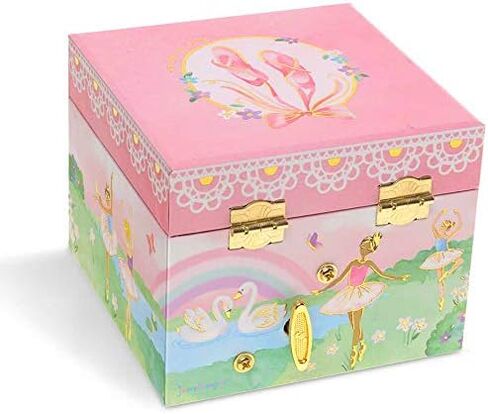 صندوق المجوهرات الموسيقية Jewelkeeper مع راقصة الباليه الدوارة، تصميم قوس قزح ورقائق ذهبية، نغمة بحيرة البجع وصندوق تخزين المجوهرات الموسيقية للفتيات مع يونيكورن دوار، تصميم قوس قزح لامع ونجوم in Kuwait