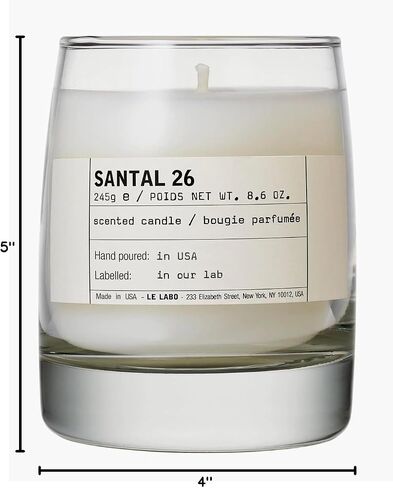 LE LABO Santal 26 Scented Candle 245 Grams 8.6 Ounce Glass jar Boxed Made in USA, Cream in Saudi Arabia