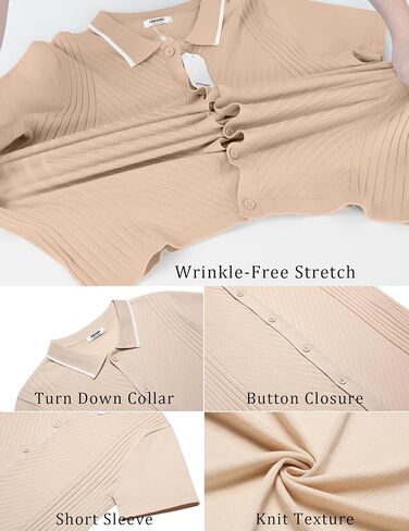 COOFANDY Men's Knit Short Sleeve Button Down Shirt Vintage Fashion Polo Shirt Casual Summer Beach Shirts in Kuwait