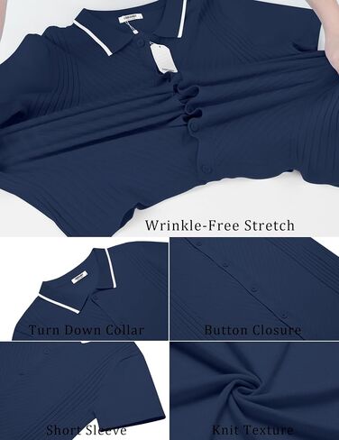 COOFANDY Men's Knit Short Sleeve Button Down Shirt Vintage Fashion Polo Shirt Casual Summer Beach Shirts in Saudi Arabia