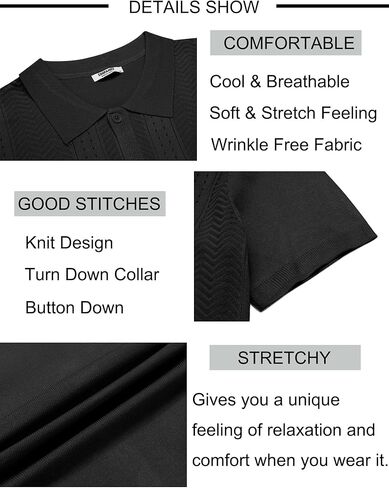 COOFANDY Mens Knit Button Down Shirt Short Sleeve Summer Casual Shirts Vintage Beach Vacation Shirts in Kuwait