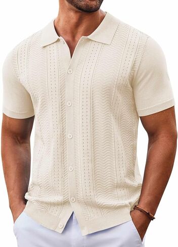 COOFANDY Mens Knit Button Down Shirt Short Sleeve Summer Casual Shirts Vintage Beach Vacation Shirts in Saudi Arabia