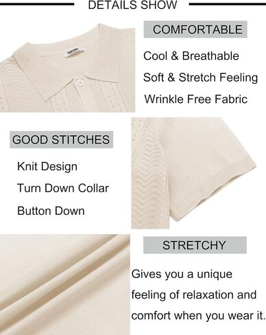 COOFANDY Mens Knit Button Down Shirt Short Sleeve Summer Casual Shirts Vintage Beach Vacation Shirts in Saudi Arabia
