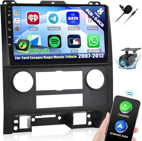 ستيريو سيارة 2+64G Android 13 لسيارة Ford Escape/Kuga/Mazda Tribute 2007-2012 مع CarPlay Android Auto وراديو سيارة بشاشة لمس 9 بوصات مع WiFi وBluetooth GPS FM RDS HiFi/EQ Audio SWC + كاميرا احتياطية in Saudi Arabia