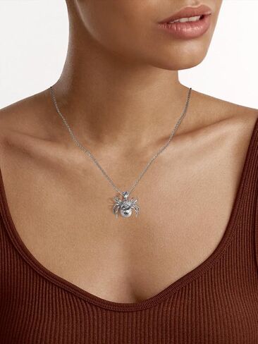 CYW Moissanite Skull Cross/Spider/Raven Necklace for Men Women, Intriguing Design, Really Authentic Solid 925 Sterling Silver with Rhodium Finish, 16"/18"/20" Adjustable, Halloween Jewelry in Saudi Arabia