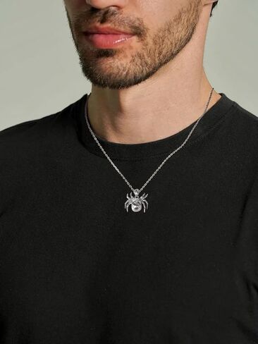 CYW Moissanite Skull Cross/Spider/Raven Necklace for Men Women, Intriguing Design, Really Authentic Solid 925 Sterling Silver with Rhodium Finish, 16"/18"/20" Adjustable, Halloween Jewelry in Saudi Arabia