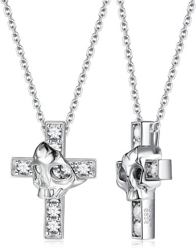 CYW Moissanite Skull Cross/Spider/Raven Necklace for Men Women, Intriguing Design, Really Authentic Solid 925 Sterling Silver with Rhodium Finish, 16"/18"/20" Adjustable, Halloween Jewelry in Saudi Arabia