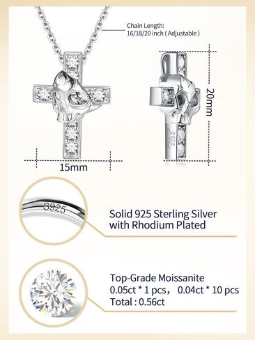 CYW Moissanite Skull Cross/Spider/Raven Necklace for Men Women, Intriguing Design, Really Authentic Solid 925 Sterling Silver with Rhodium Finish, 16"/18"/20" Adjustable, Halloween Jewelry in Saudi Arabia