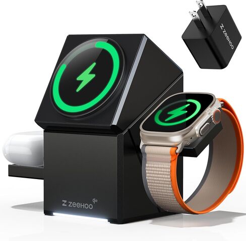 محطة شحن لاسلكية ZEEHOO، CubeTrick-X Qi2 شحن سريع 15 وات، محطة شحن لاسلكية 3 في 1 لشاحن ساعة Apple، لسلسلة iPhone 15، 14، 13، 12، AirPods (شاحن USB-C بقدرة 30 وات) in Saudi Arabia