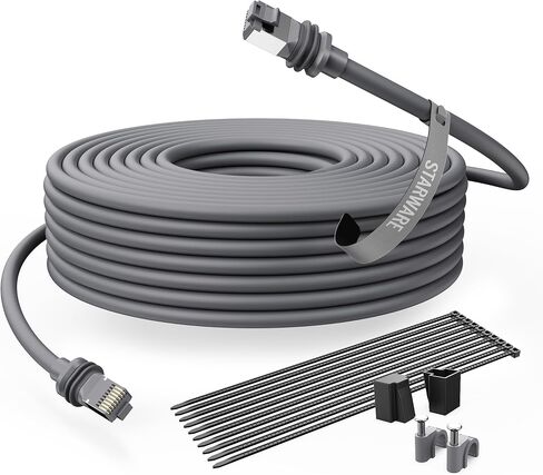 STARWARE Starlink Gen 3 Cable,150FT/46M Starlink Replacement Cable for Standard V3 Kit, Generation 3 Cable Fits Starlink Accessories, Waterproof Outdoor Starlink Ethernet Cable with Retainer, Gray in Kuwait