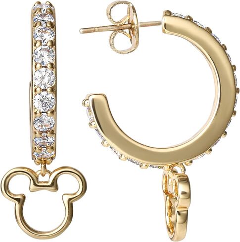 Disney Mickey Mouse Hoop Earrings for Women Official License, Gold Flash-Plated Cubic Zirconia Hoops with Mickey Dangle Charm in Saudi Arabia